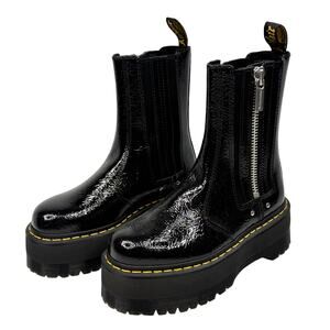 Dr. Martens 2976 Max Distressed Black Patent Leather Chelsea Platform Boots